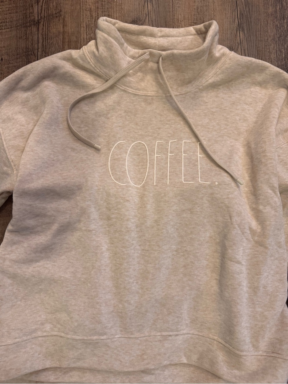 Rae Dunn Coffee Embroidered Mock Neck Sweater and Joggers - Cream - size medium